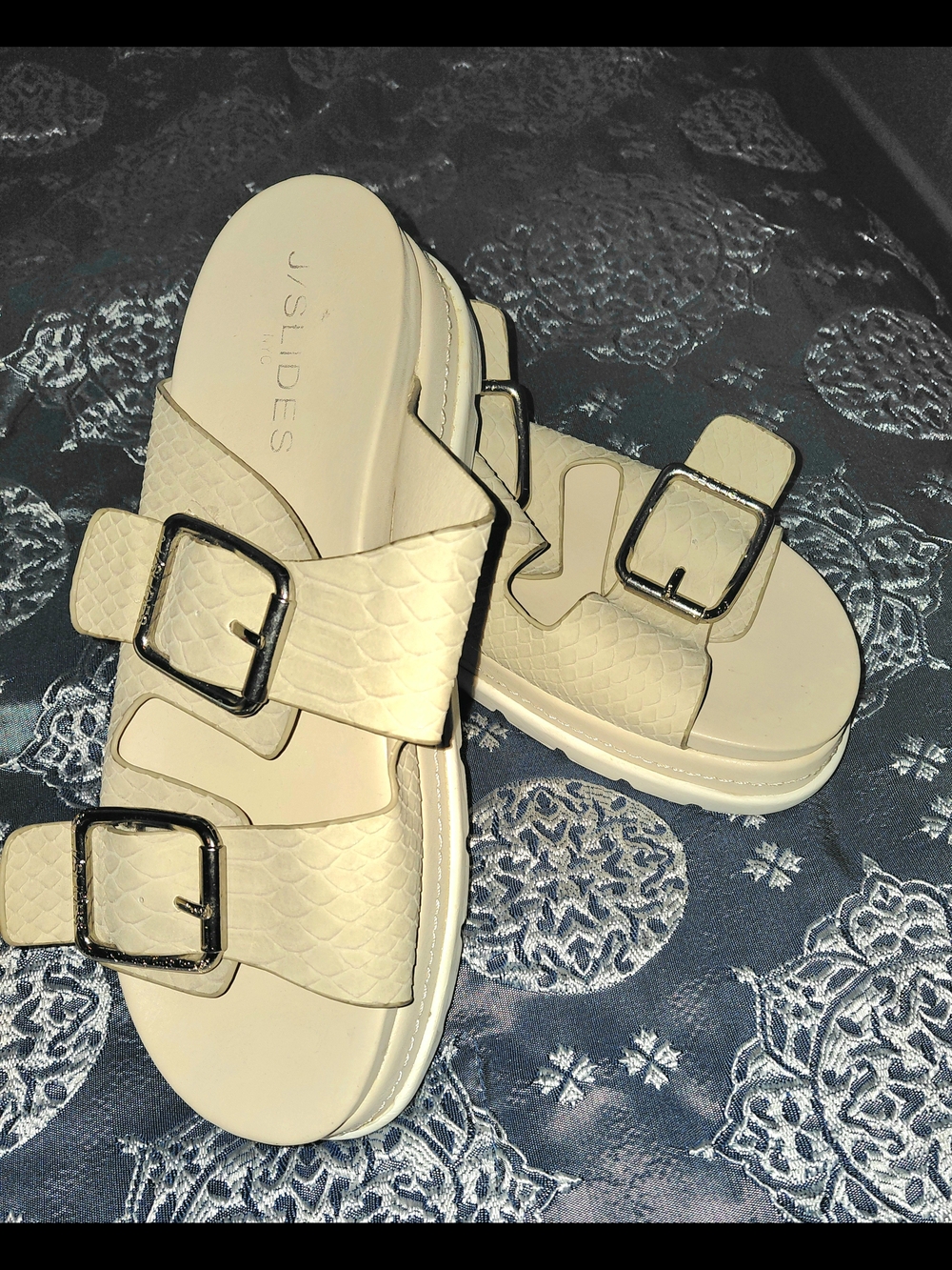 J Slides Cream Double-Buckle Platform Sandals